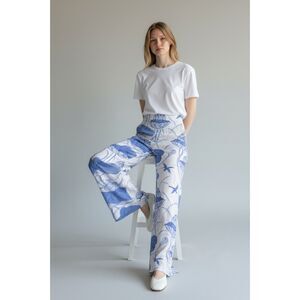 Chinese Lotus Motif Ginger Sandrine Knit Pants | Preorder | Wide-Leg High-Rise